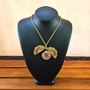 You Are My Sunshine Sunflower Gold Tone Pendant Necklace